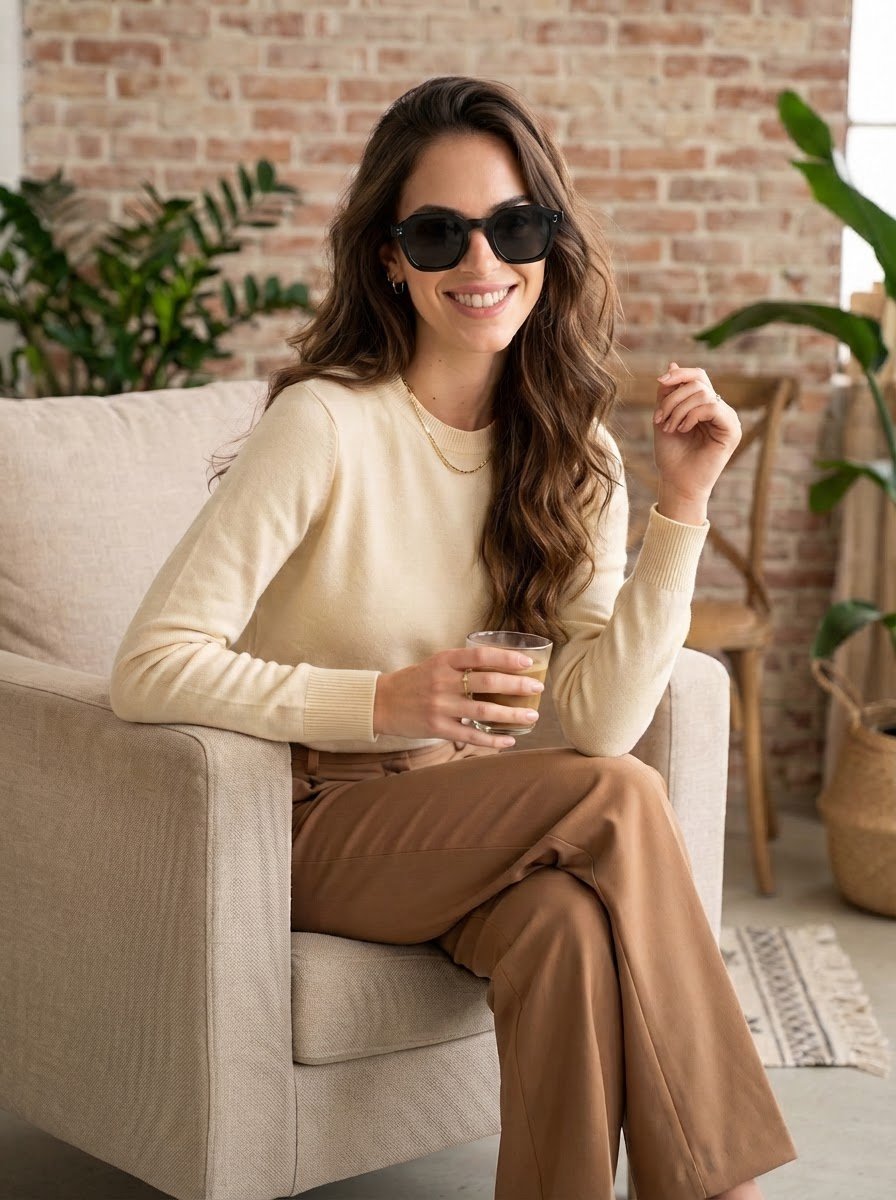 Model wearing Haven Noir sunglasses