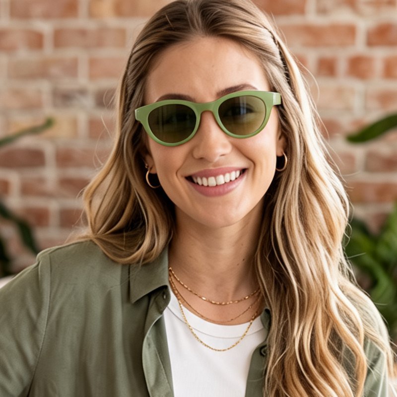 Model wearing Haven Olive sunglasses