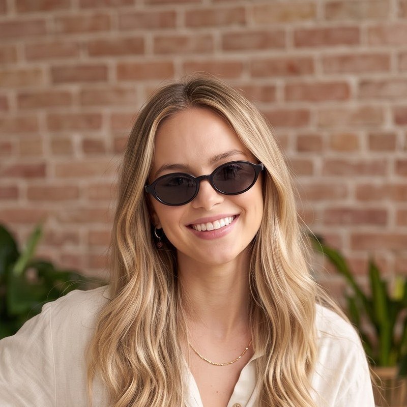 Model wearing Lune Onyx sunglasses
