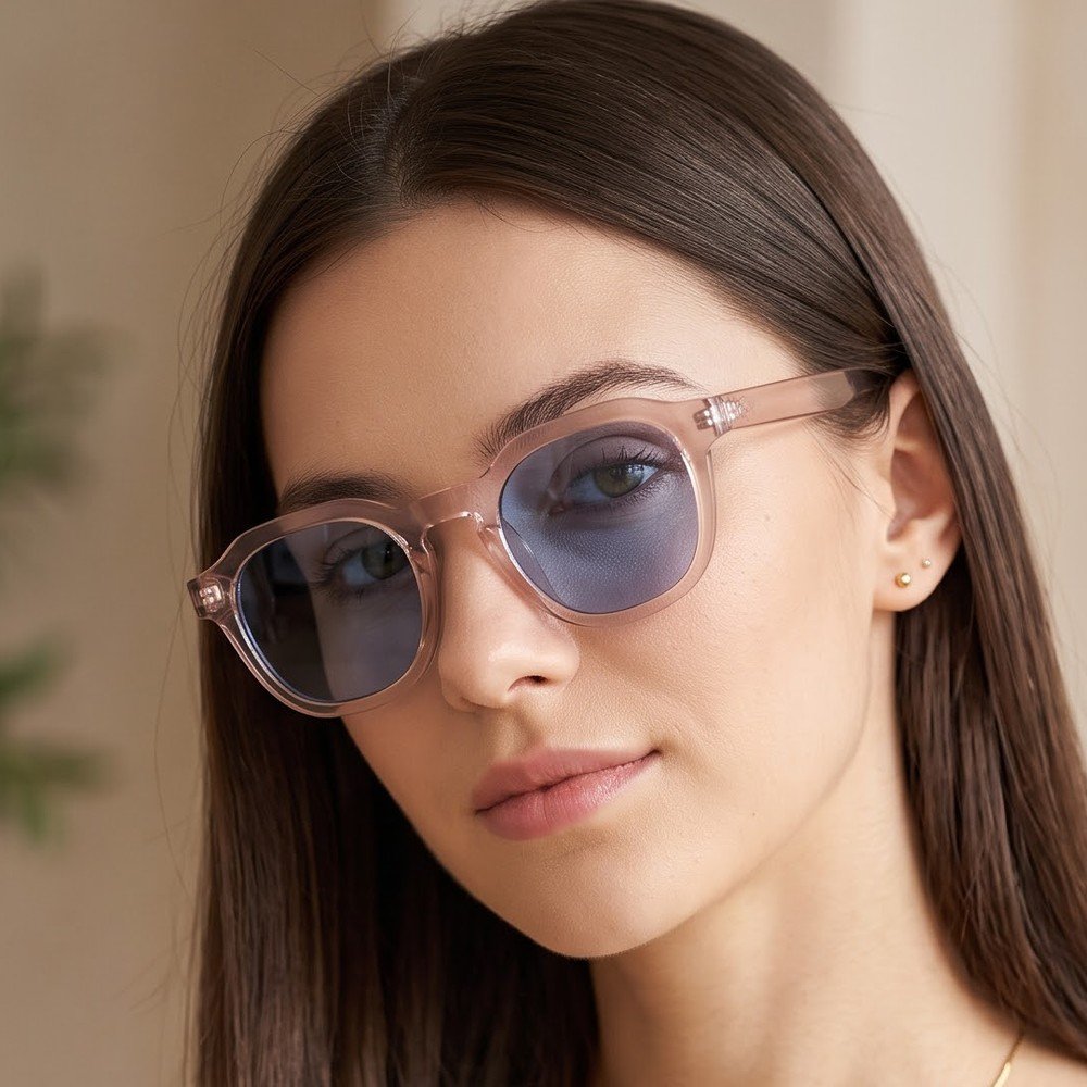 Marlo Rose classic round sunglasses with blue lenses