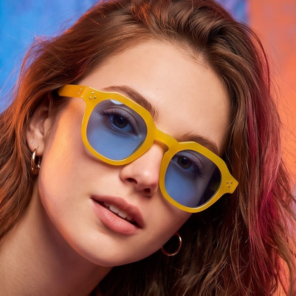 Marlo Sunny classic round sunglasses with blue lenses